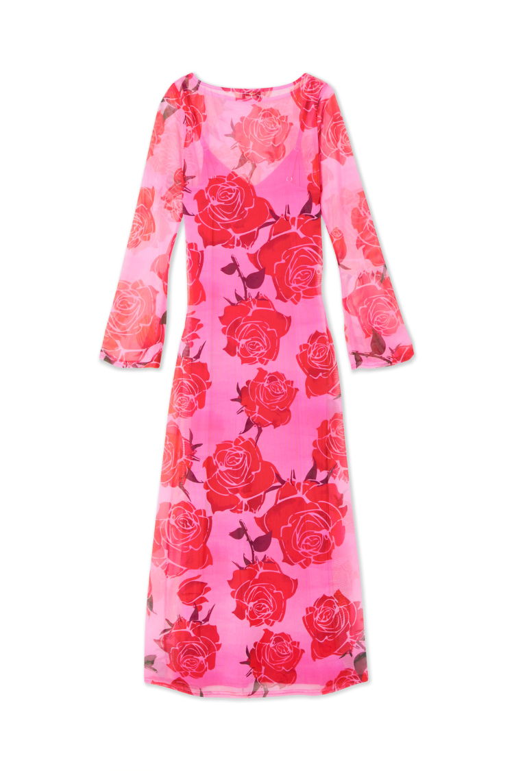 Pale Blue Poppy Print Dress with Slip | Rosa Aria Petite