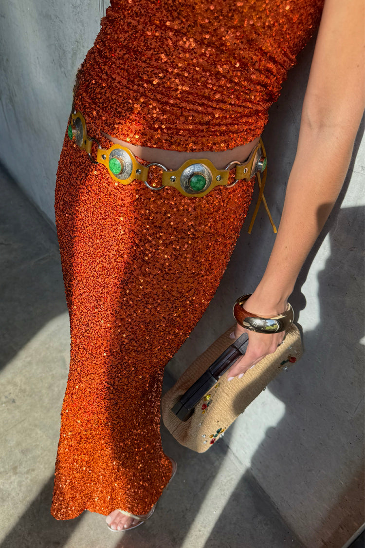 Orange Sequin Skirt for Women | Petite & Elastic Waist | Dorris