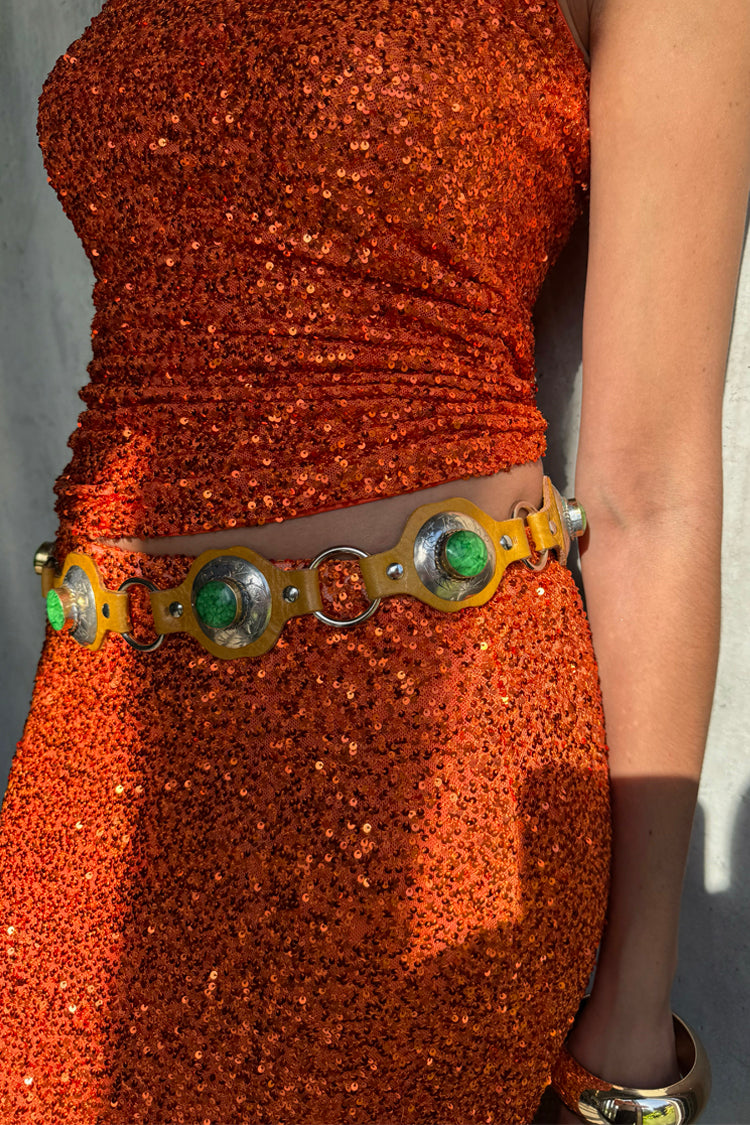 Orange Sequin Skirt for Women | Petite & Elastic Waist | Dorris