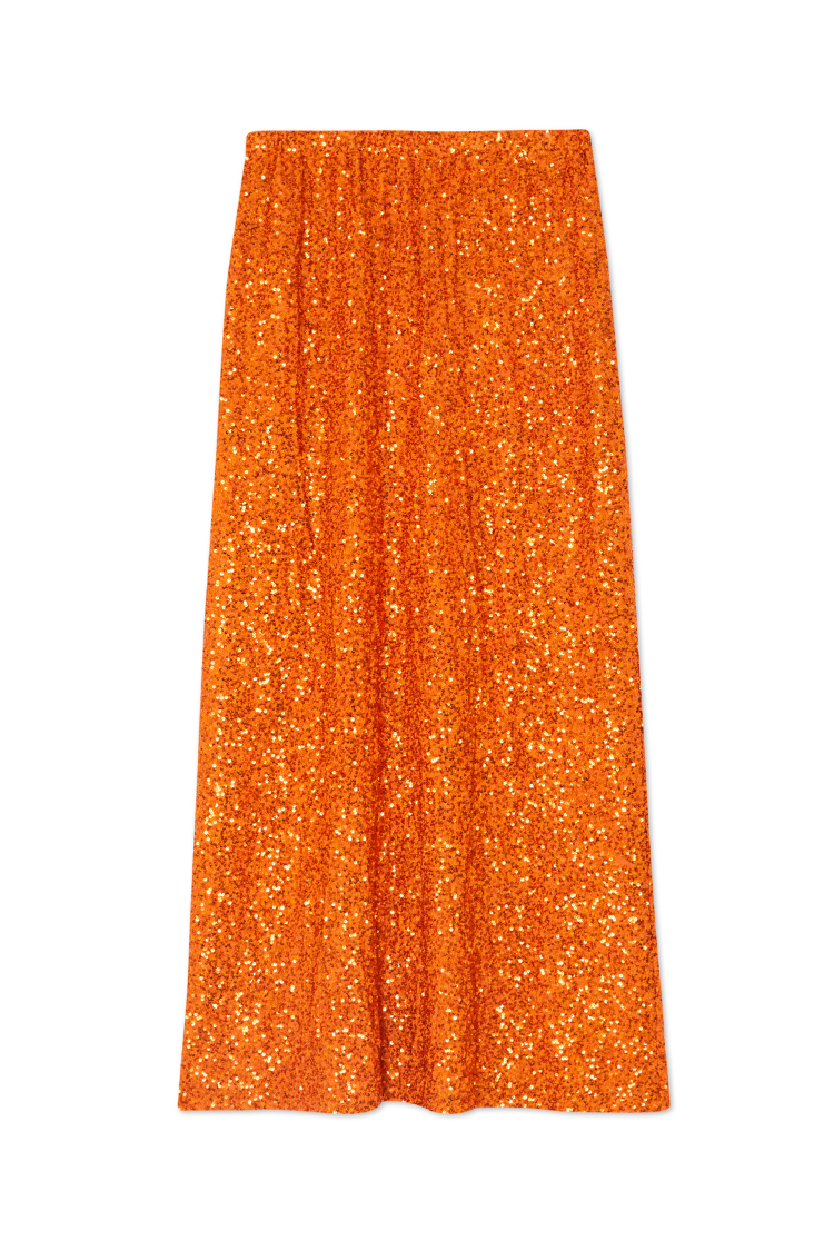 Orange Sequin Skirt for Women | Petite & Elastic Waist | Dorris