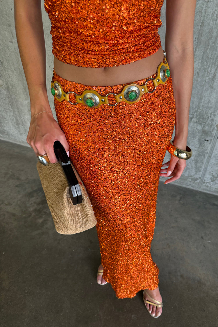 Orange Sequin Skirt for Women | Petite & Elastic Waist | Dorris