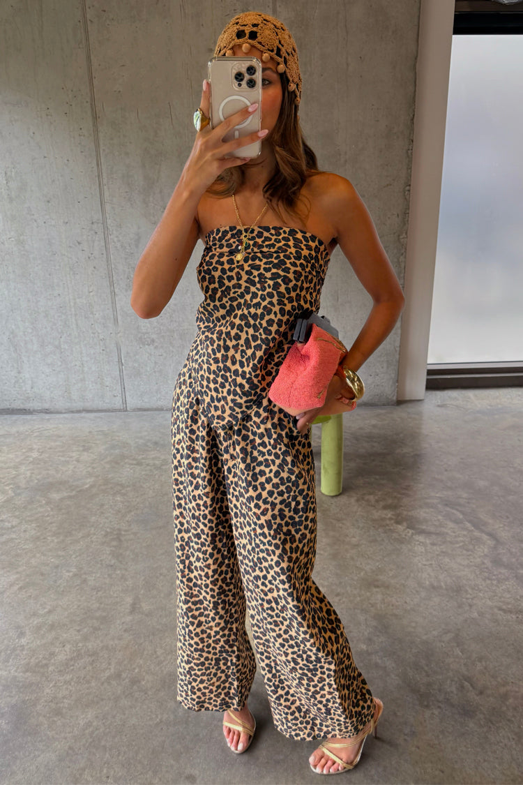Leopard Print Wide-Leg Trousers with Elastic Waist | Lucia Elissa Petite