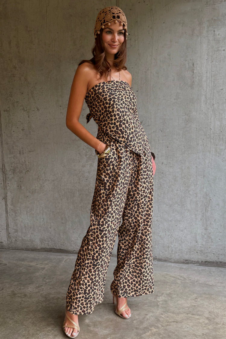 Leopard Print Wide-Leg Trousers with Elastic Waist | Lucia Elissa Petite