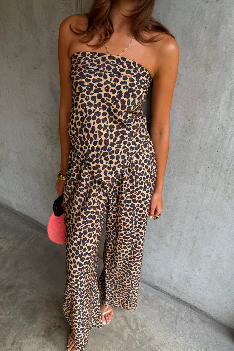 Leopard Print Wide-Leg Trousers with Elastic Waist | Lucia Elissa Petite