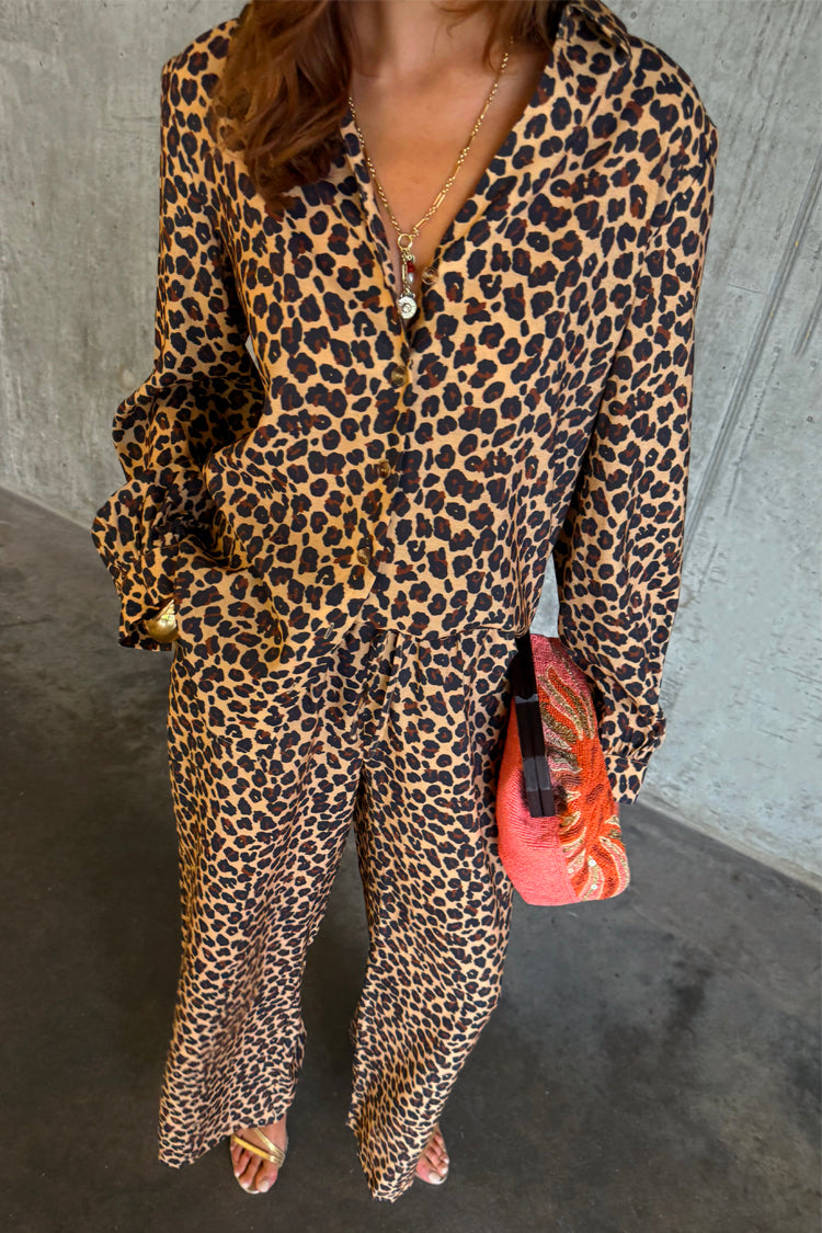 Leopard Print Wide-Leg Trousers with Elastic Waist | Lucia Elissa Petite
