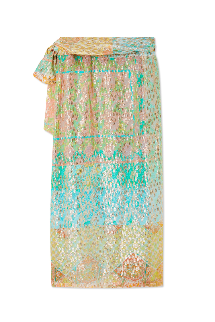 Pastel Boho Wrap Skirt with Gold Fleck Detailing | Jaspre Collection