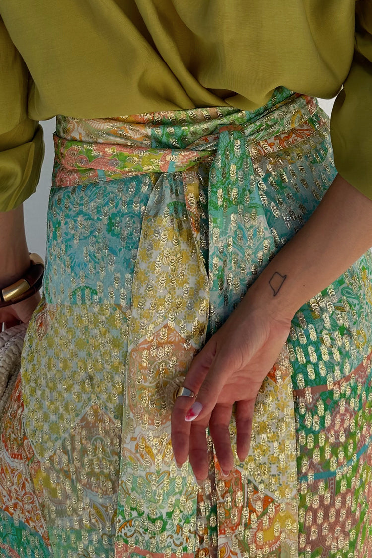 Pastel Boho Wrap Skirt with Gold Fleck Detailing | Jaspre Collection