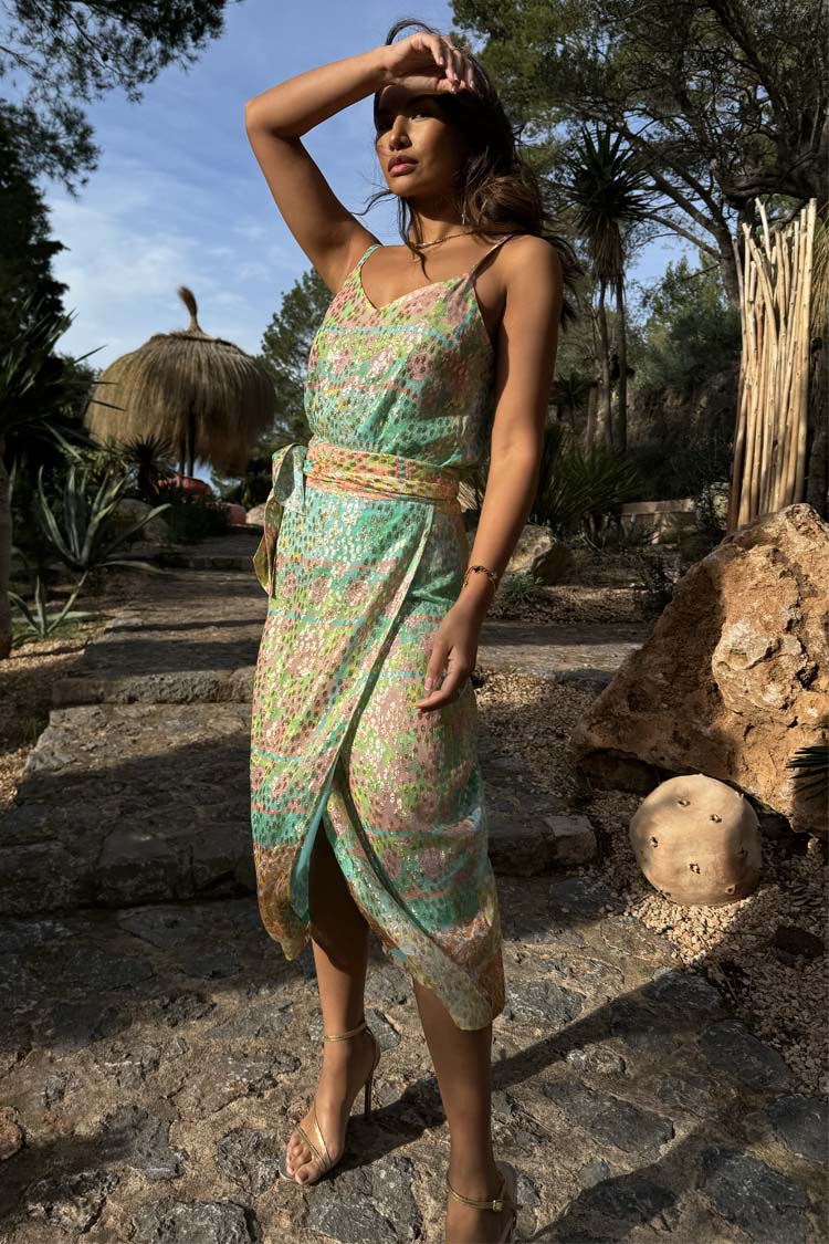 Pastel Boho Wrap Skirt with Gold Fleck Detailing | Jaspre Collection