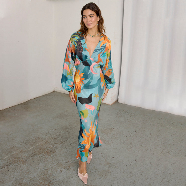 Viscose Emma Dress with Elastic Waist & Sleeves | Balearic