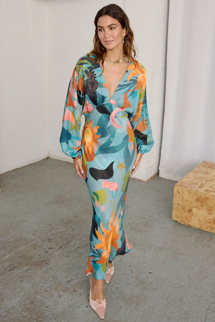 Viscose Emma Dress with Elastic Waist & Sleeves | Balearic