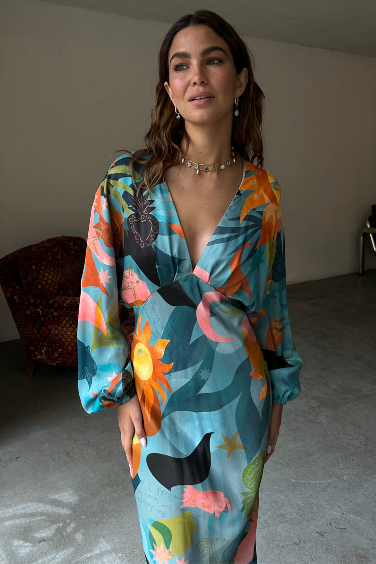 Viscose Emma Dress with Elastic Waist & Sleeves | Balearic