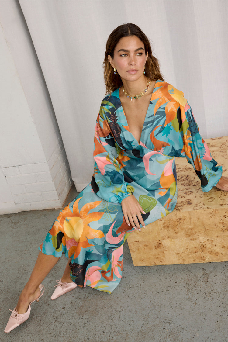 Viscose Emma Dress with Elastic Waist & Sleeves | Balearic