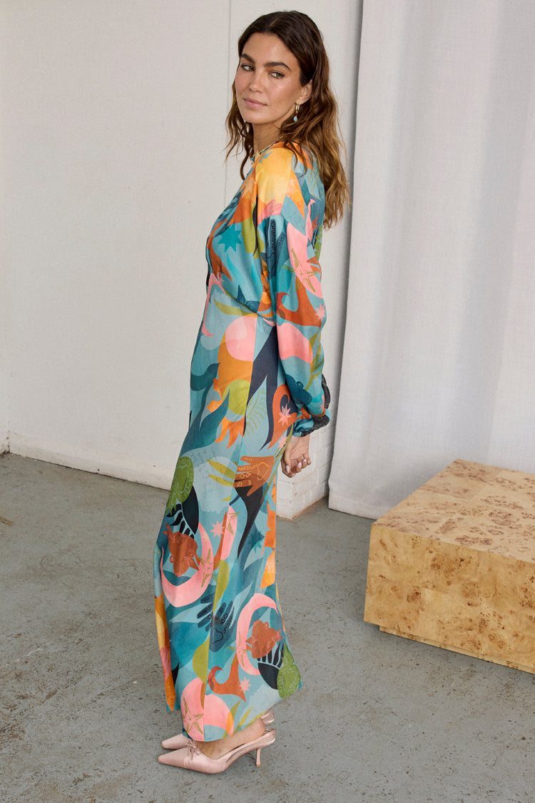Viscose Emma Dress with Elastic Waist & Sleeves | Balearic