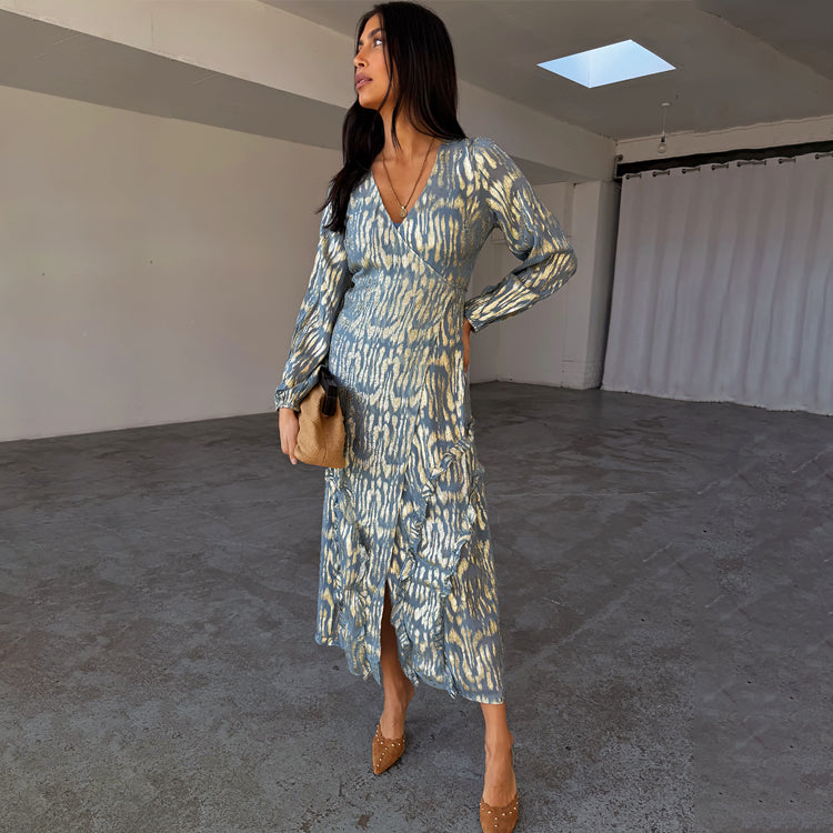 Light Blue Wrap Dress with Slip & Adjustable Straps | Lottie Dress