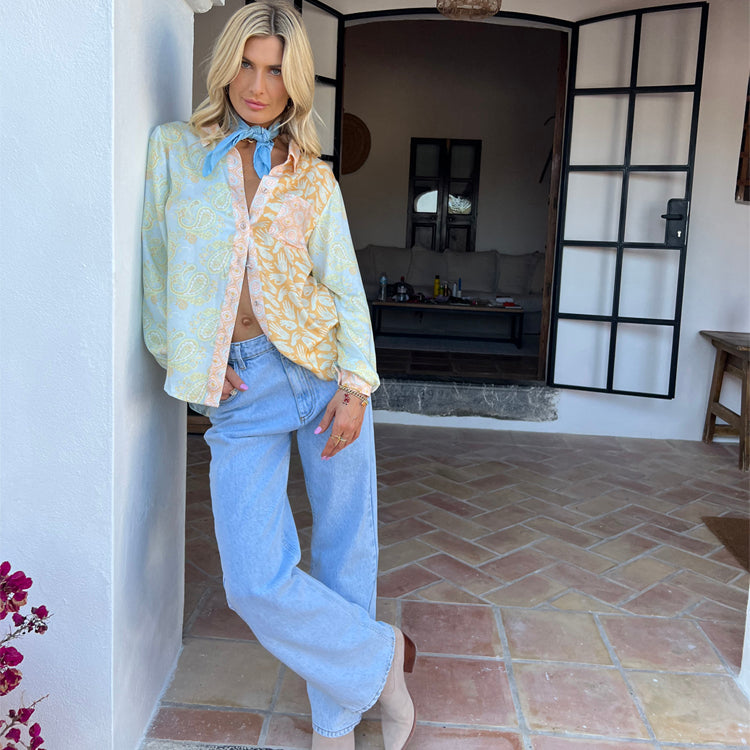Pastel Paisley Button-Up Shirt with Chest Pocket | Lightweight Viscose