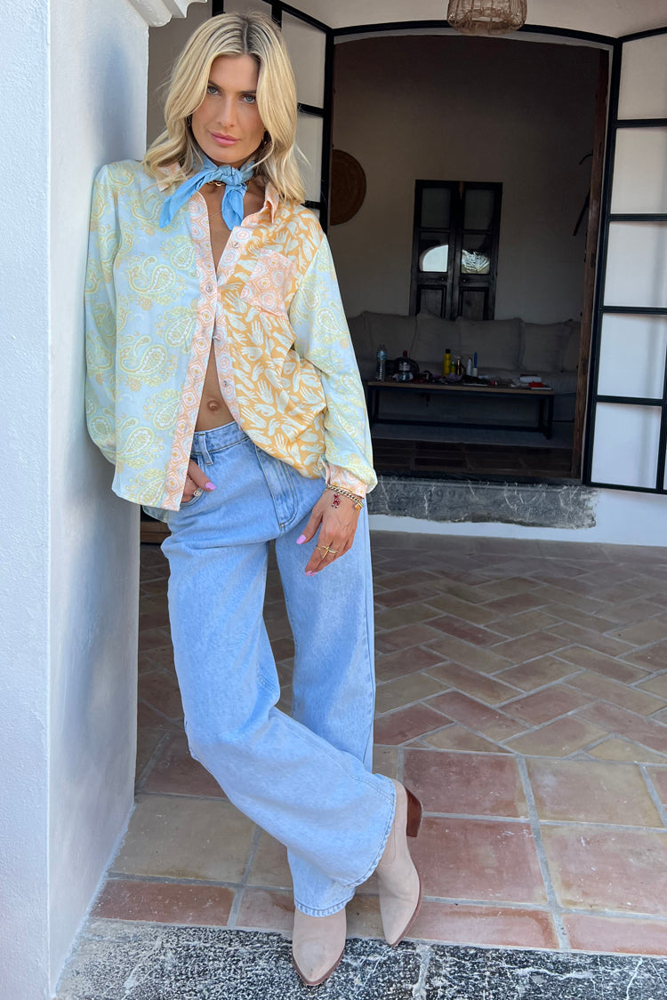 Pastel Paisley Button-Up Shirt with Chest Pocket | Lightweight Viscose