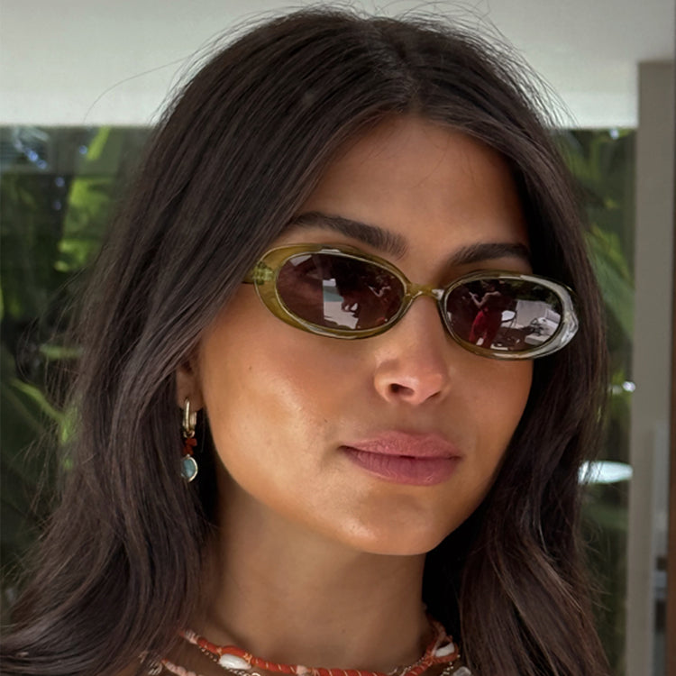Olive Oval Sunglasses with UV400 Protection & Brown Lenses | NFD
