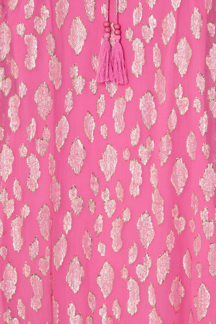 Pink Jacquard Dress with Gold Print & Elastic Cuffs | Harmony