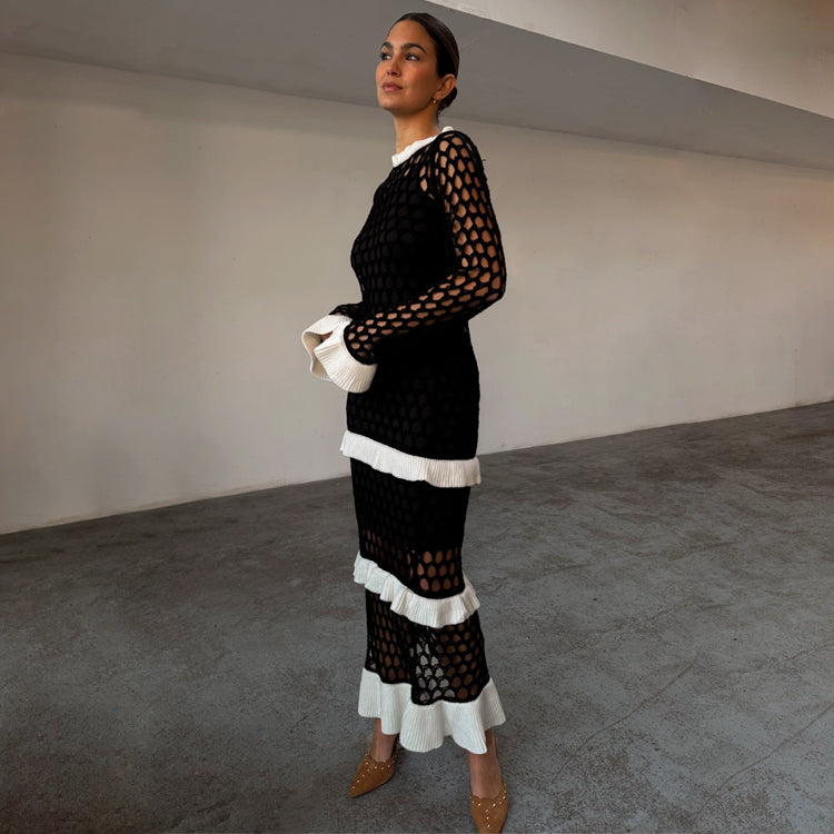Crochet Midi Dress with Knitted Frills & Slip | Chloe