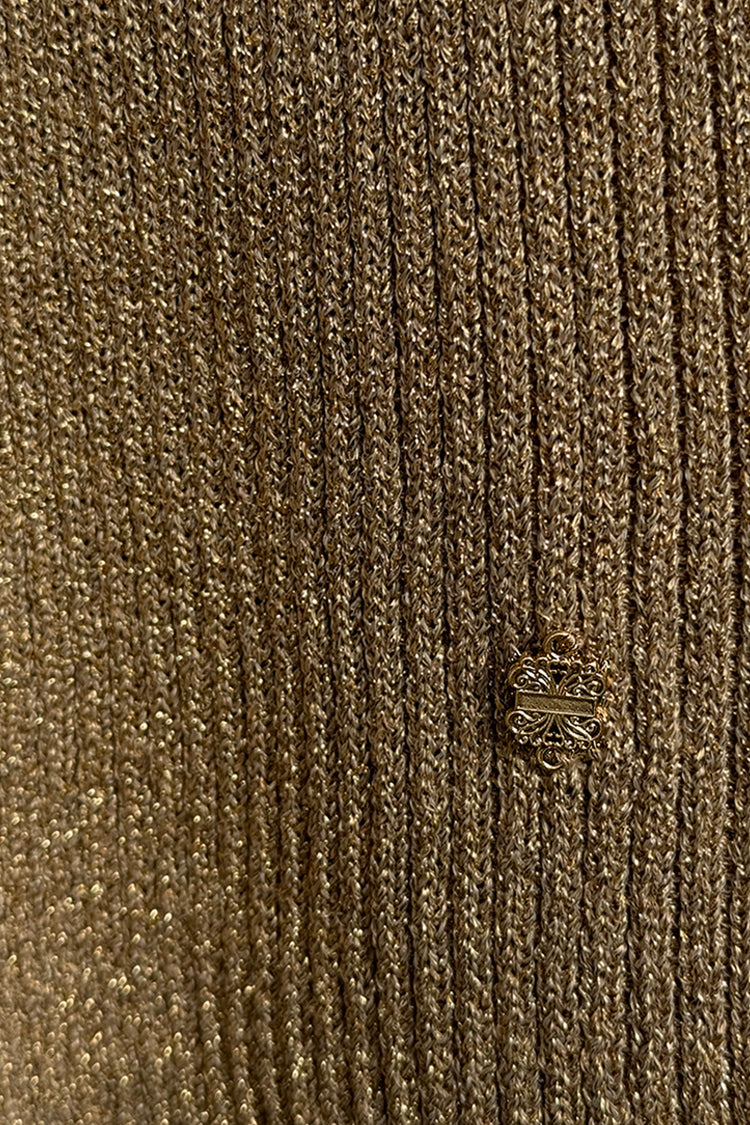 Gold Rib Knit Vest with Lurex Shimmer | High Neck & Stretch