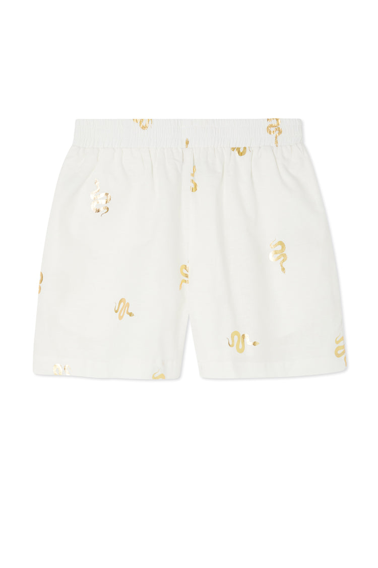 Gold Snake Print Elissa Shorts with Elastic Waistband | NFD Flare