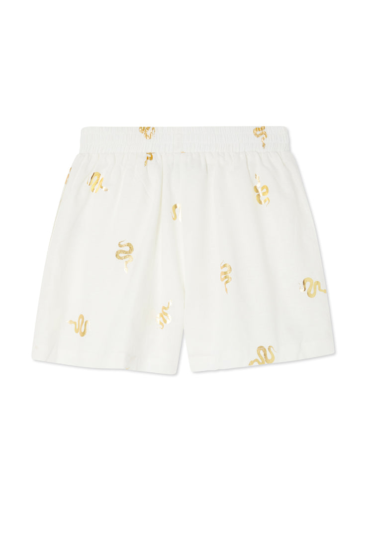 Gold Snake Print Elissa Shorts with Elastic Waistband | NFD Flare