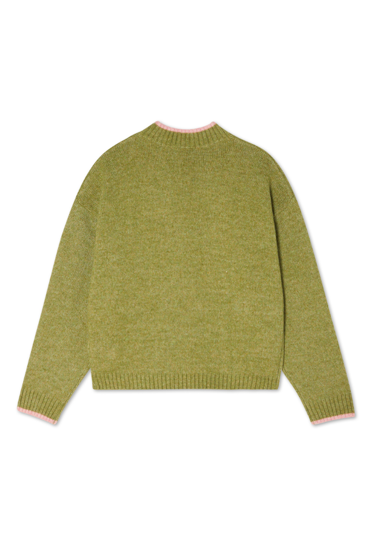 Olive Cardigan with Pink Trim for Women | Callie Cozy Knit