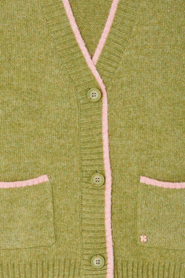 Olive Cardigan with Pink Trim for Women | Callie Cozy Knit