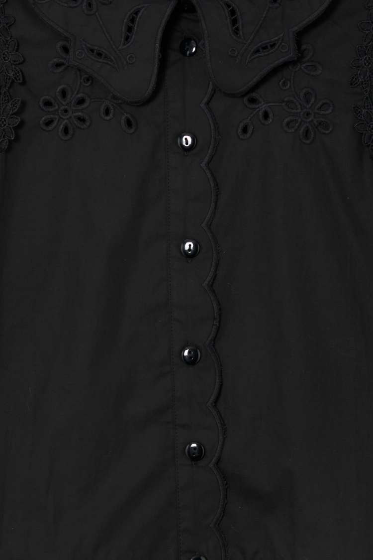 Black Sicily Shirt with Broderie Flower Embellishments & Lace Details | NFD