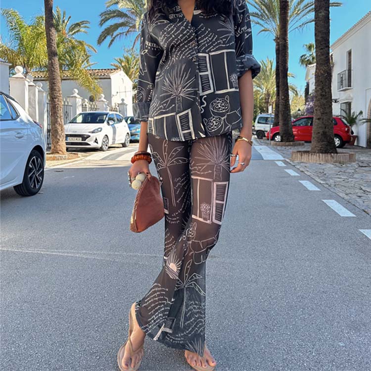 Mesh Flared Trousers with Slip Shorts | Mono Palma