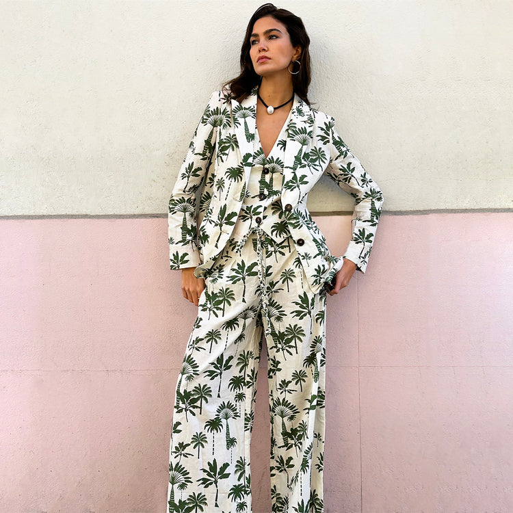 Linen Cotton Trousers with Rope Waist Tie | Green Palm Rhea