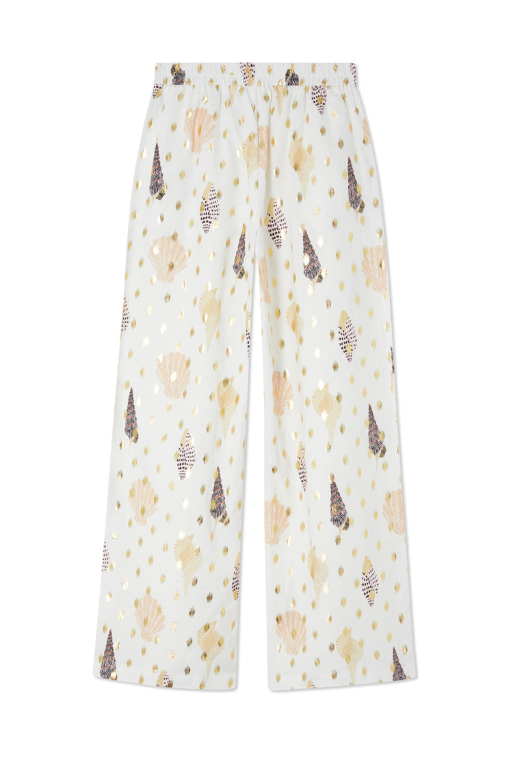 Relaxed Fit Shell Print Trousers with Elastic Waist | Elissa