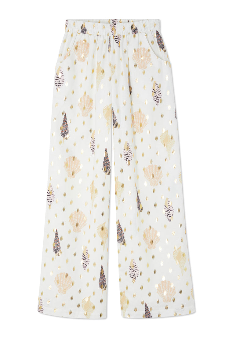 Relaxed Fit Shell Print Trousers with Elastic Waist | Elissa