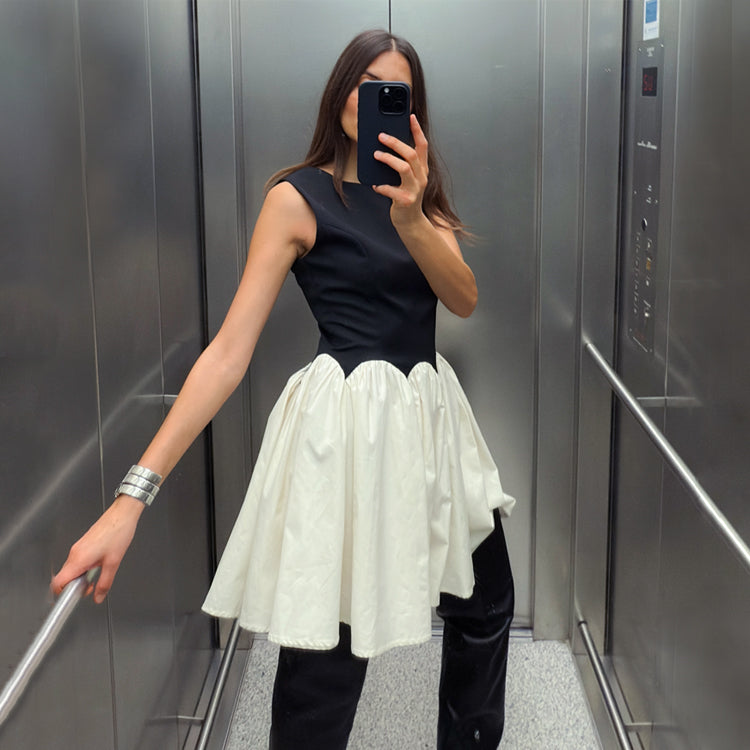Black & Cream Corset Mini Dress for Petite Women | Monika