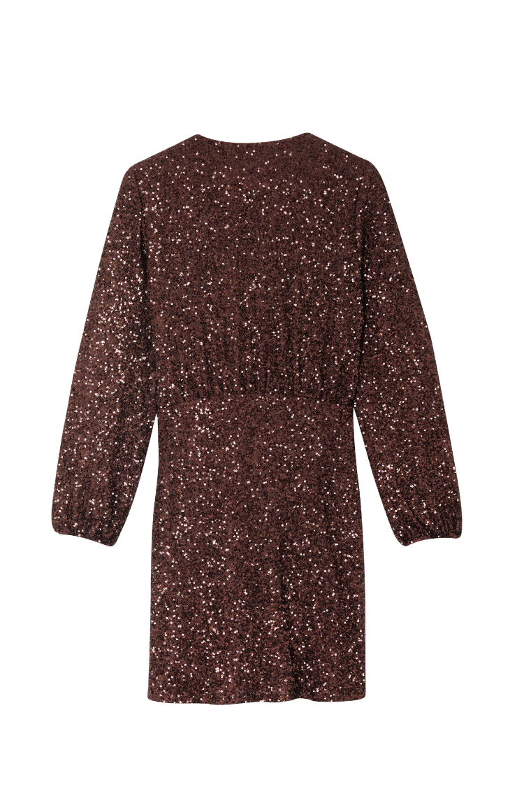 Chocolate Sequin Wrap Dress for Women | Mini Vienna Petite