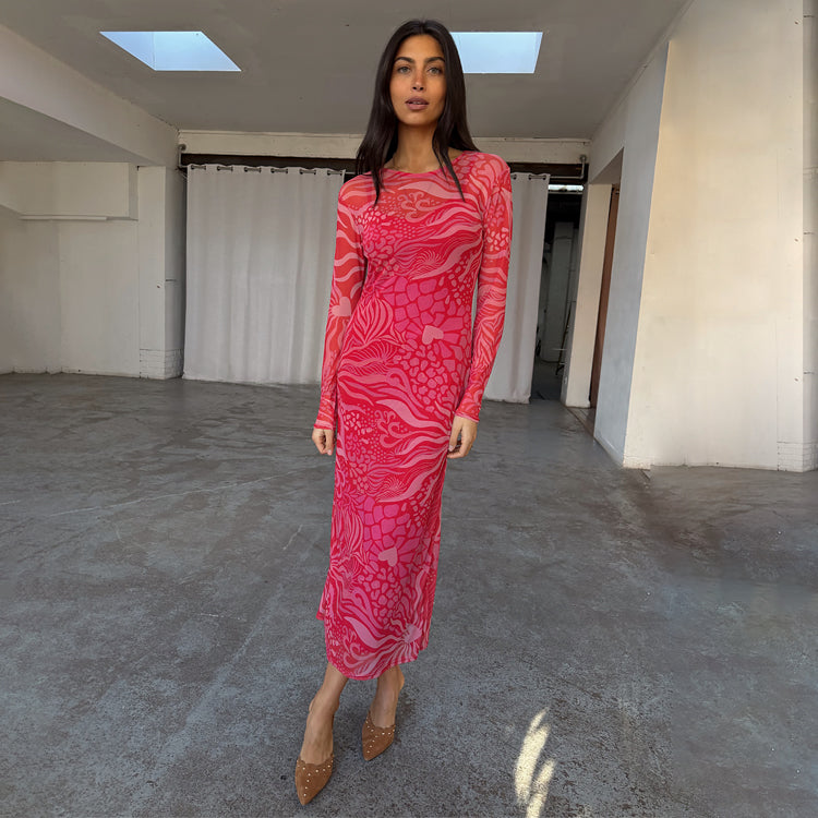 Floral Animal Mesh Dress for Petites | Valentine's Day Outfit