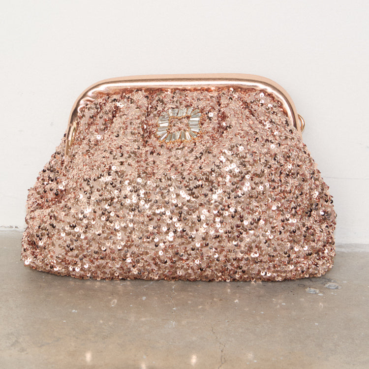 Gold Sequin Clutch Bag with Detachable Chain | NFD