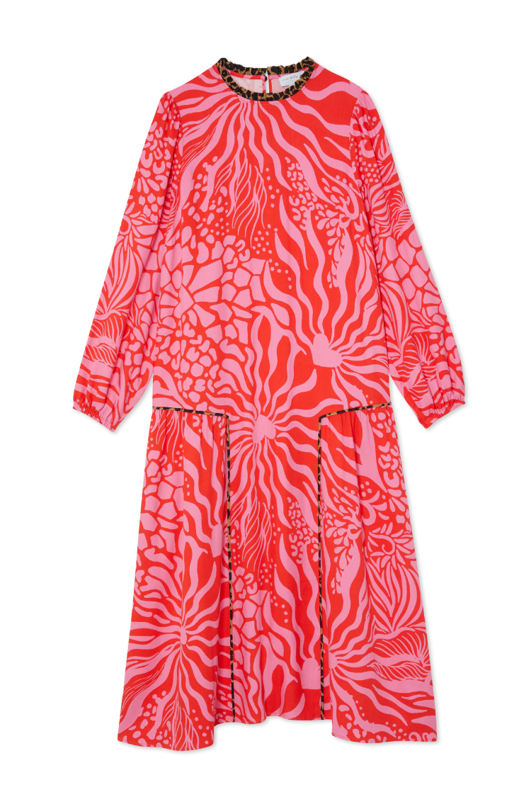 Floral & Leopard Print Blouson Dress for Women | Valentine Animal Olive