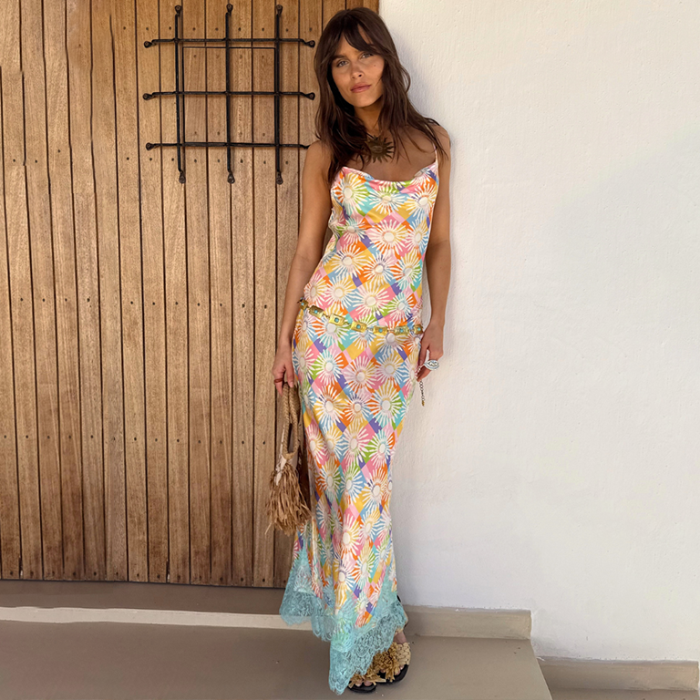 Check Sun Patti Dress with Adjustable Straps & Lace Detail | NFD