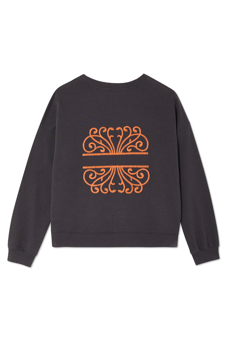 Charcoal Relaxed Fit Sweater with Embroidered Logos | NFD