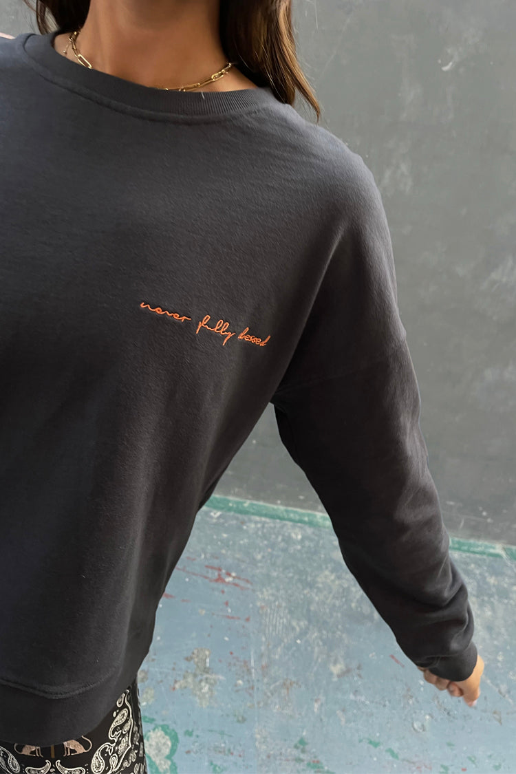 Charcoal Relaxed Fit Sweater with Embroidered Logos | NFD
