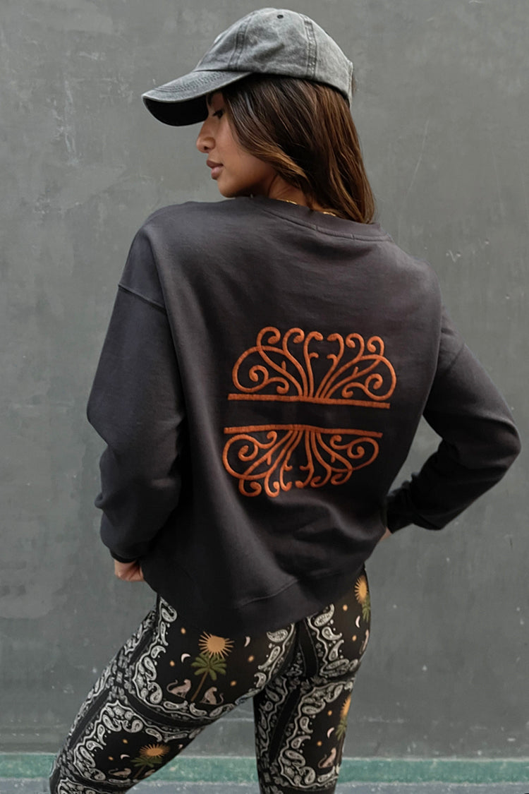 Charcoal Relaxed Fit Sweater with Embroidered Logos | NFD