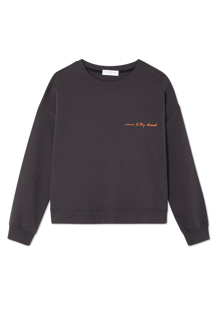 Charcoal Relaxed Fit Sweater with Embroidered Logos | NFD