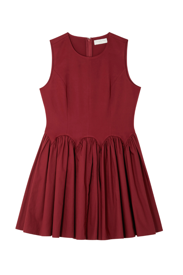 Burgundy Corset Mini Dress with Pleated Skirt | Monika Petite