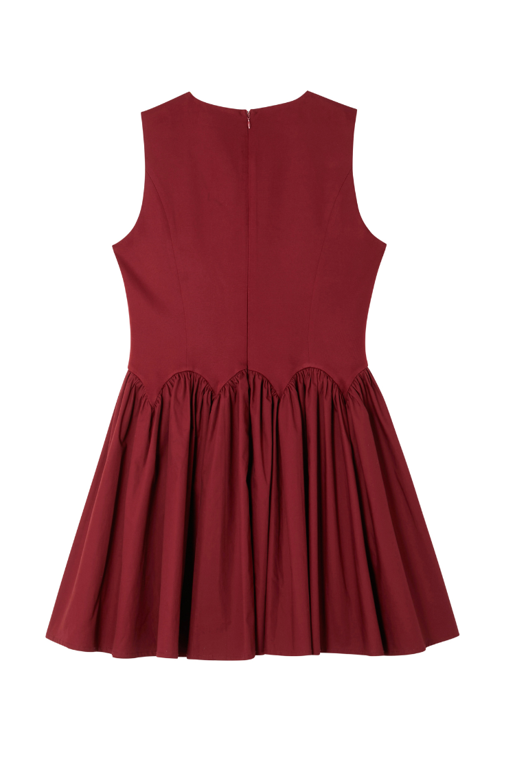 Burgundy Corset Mini Dress with Pleated Skirt | Monika Petite
