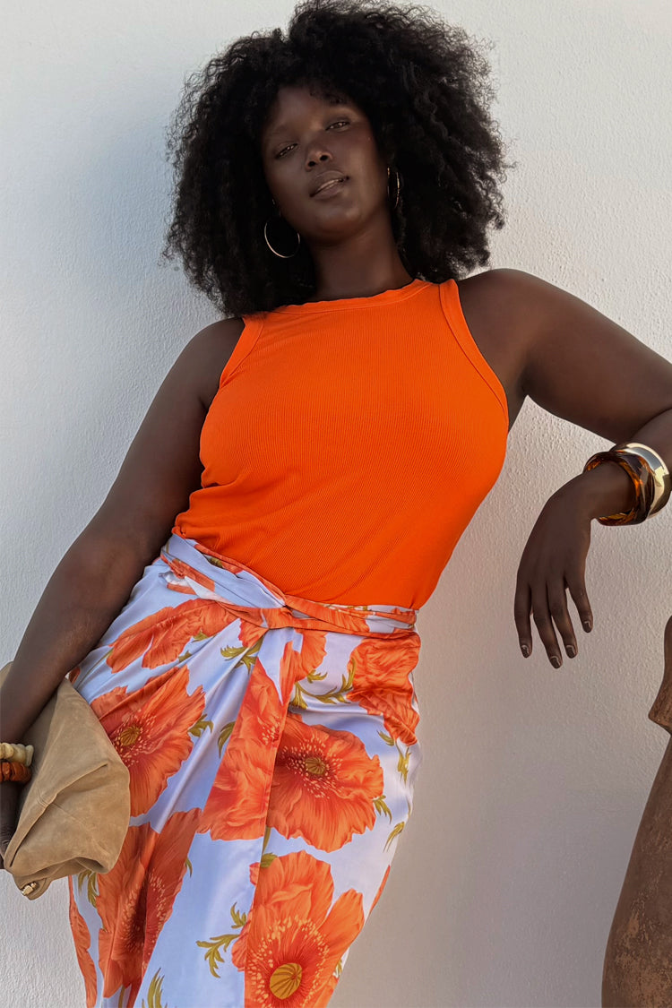 Ribbed Tank Top for Women | Soft Stretch Coral Orange | NFD