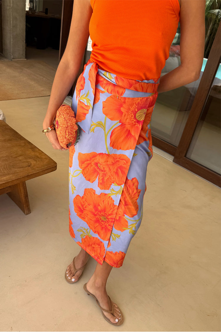 Blue Poppy Wrap Skirt - Lightweight & Adjustable Tie | Jaspre Style