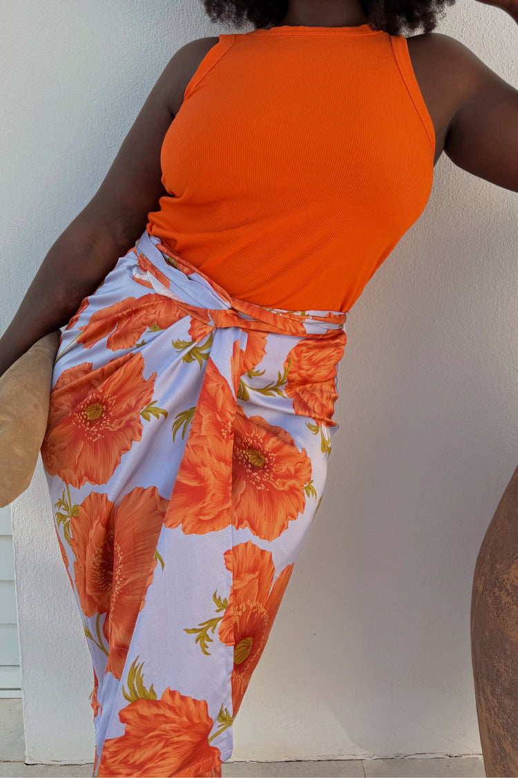 Blue Poppy Wrap Skirt - Lightweight & Adjustable Tie | Jaspre Style