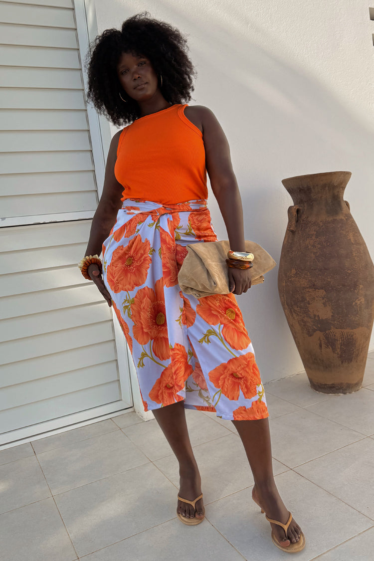 Blue Poppy Wrap Skirt - Lightweight & Adjustable Tie | Jaspre Style