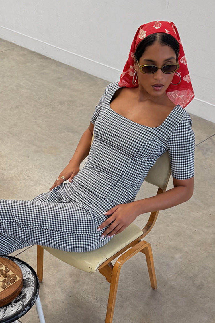 Gingham Square Neck Top with Corset Darts | SS25 Must-Have
